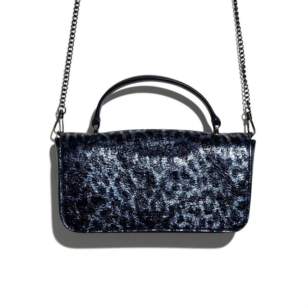 Kate Spade Market crossbody Top Handle Bag Collins Leopard Metallic Blue Sample